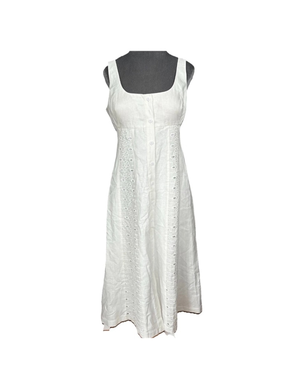 REISS Clarise Embroidered Eyelet Linen Midi Dress Size 6 Ivory White Graduation - Picture 6 of 16